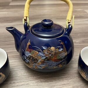 Elegant Blue and Gold Teapot Set
